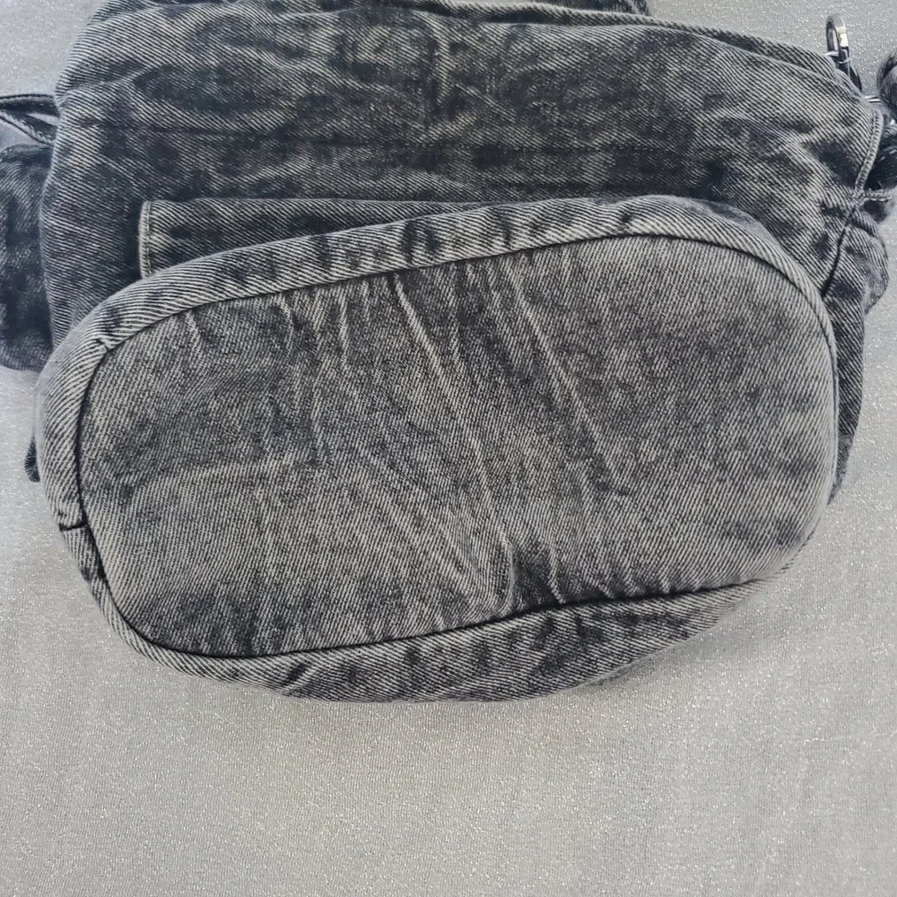 Acid Wash Grey Y2K Grunge Denim Drawstring‎ 90s Bag Punk VTG Spicy Girl  Gritty